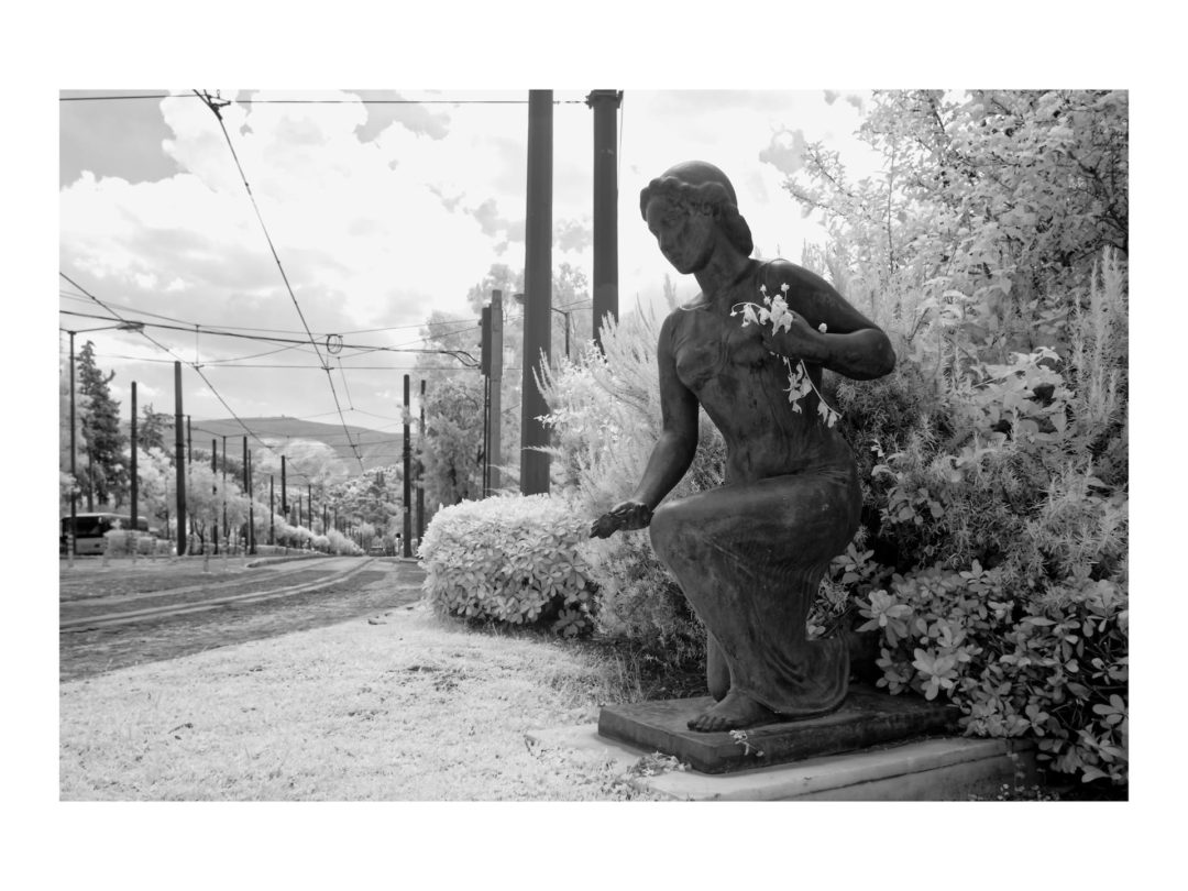 Statue Holding Flowers in Infrared